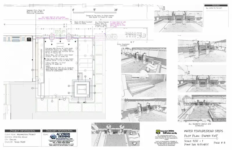 Detailed pool build plan with materials legend and dimensions
