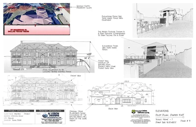 Pool and home elevation drawings for permit approval