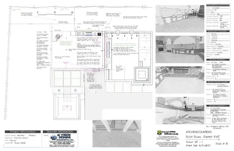 Outdoor kitchen and counters plan with materials