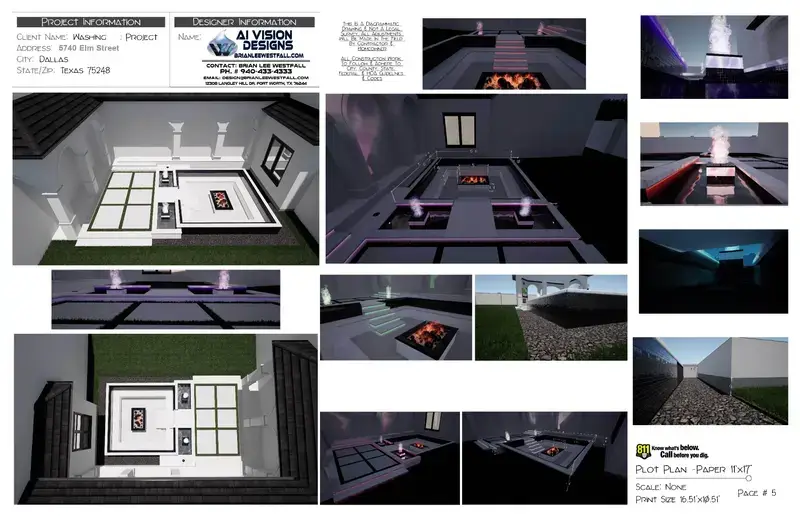 Fire pit renders and material callouts presented on an HOA architectural review sheet